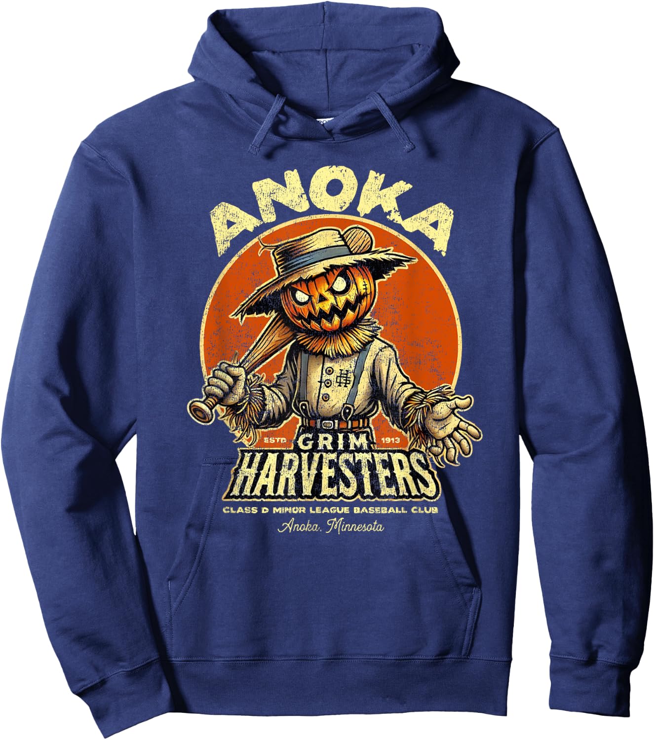 Halloween Anoka MN Grim Harvesters Minor League Baseball Hoodie - Hoodie | Navy