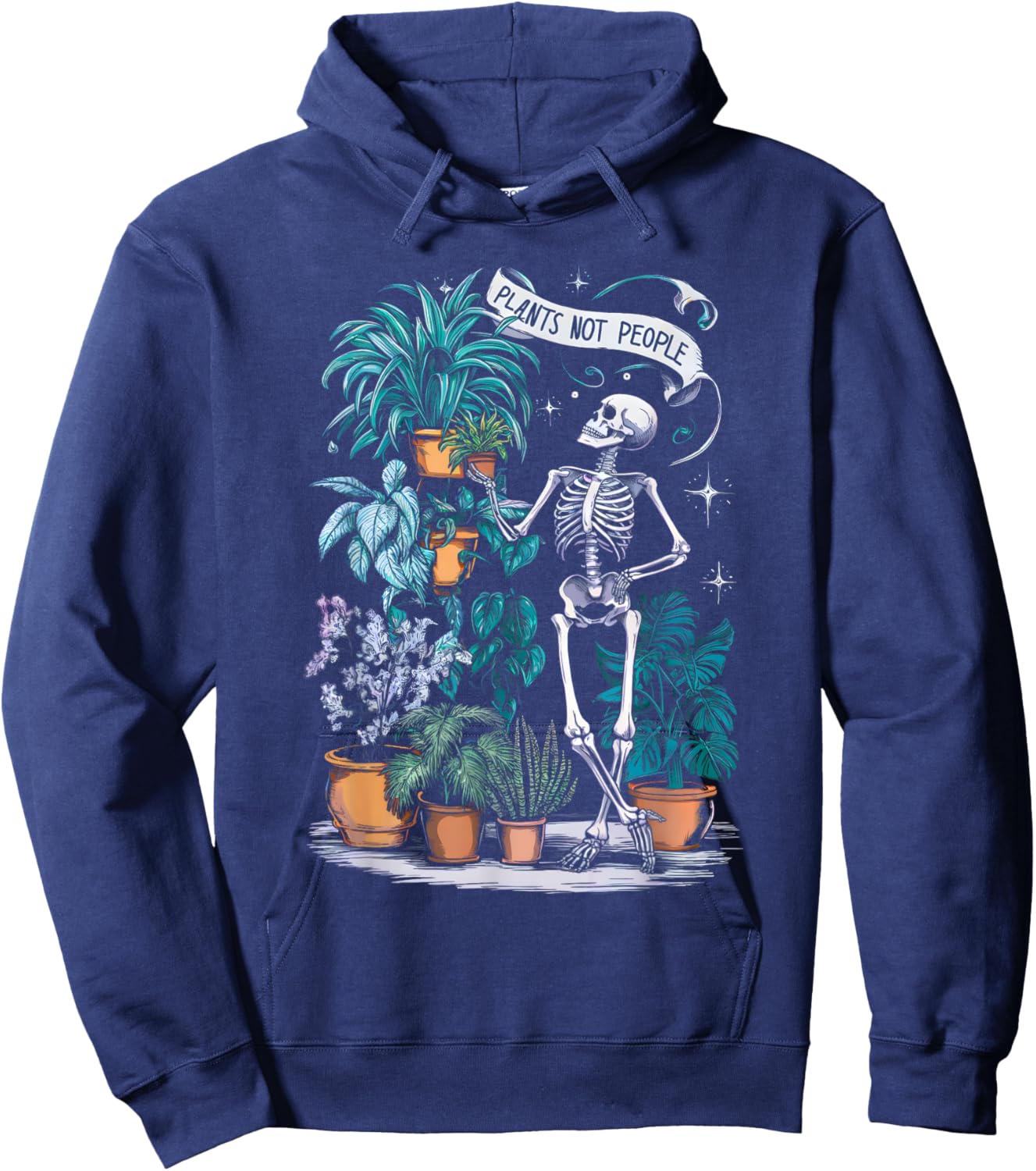 Plants Not People Skeleton Botanica Lover Gardener Cactus Hoodie - Hoodie | Navy