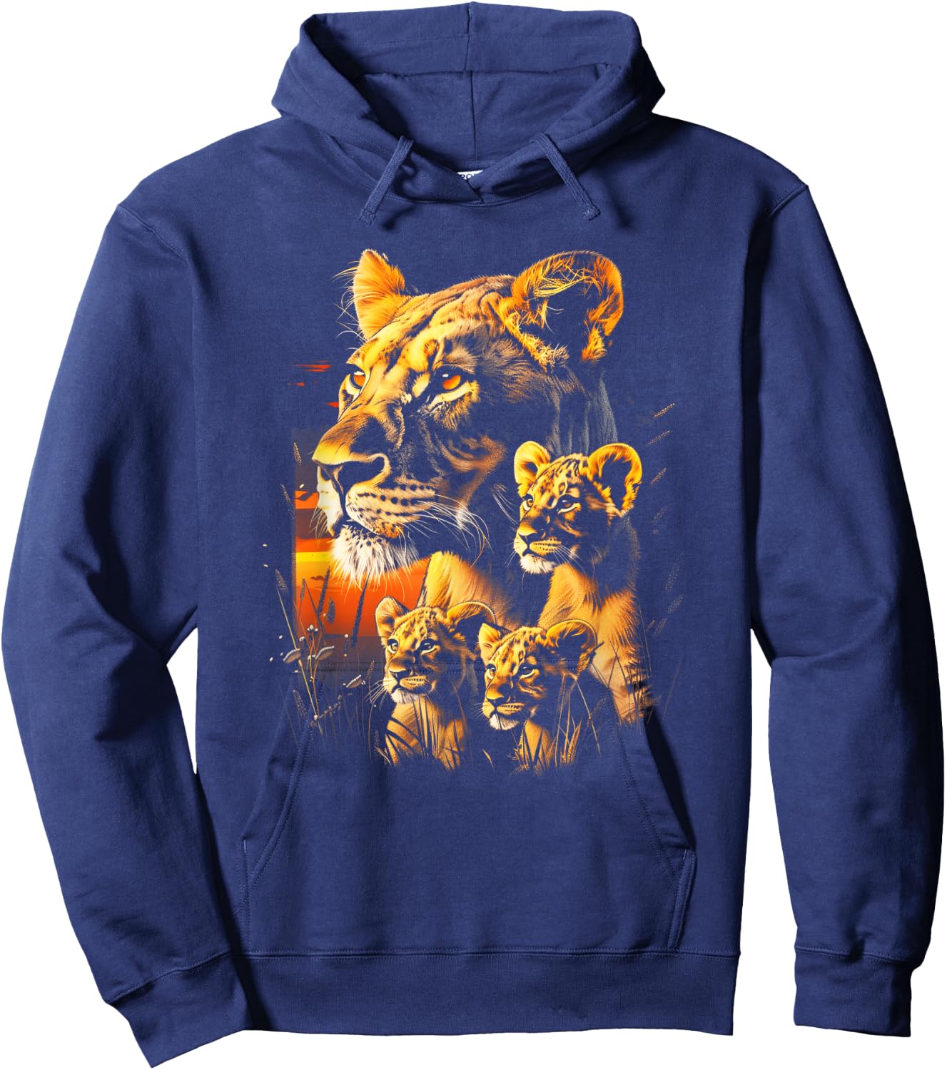 Lioness Cubs African Sunset Lion family Lion cubs Hoodie - Hoodie | Navy