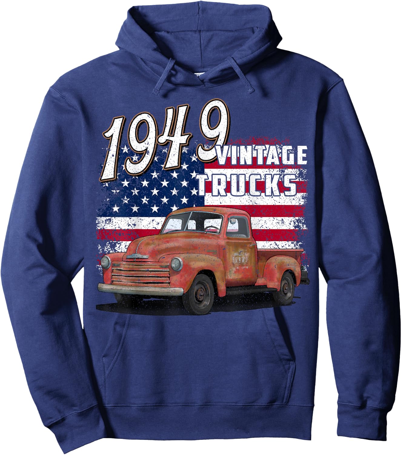 1949 49 Truck Classic Car 1940s Vintage American Flag Hoodie - Hoodie | Navy