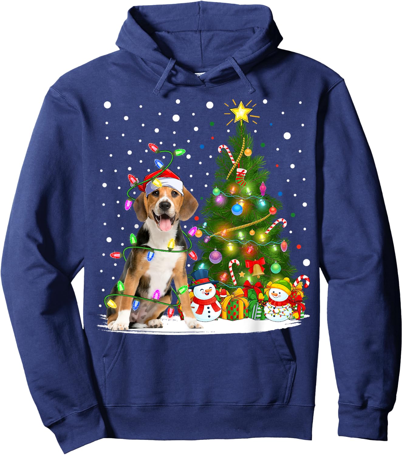 Santa Beagle Dog Xmas Tree Lighting Beagle Christmas Men Women Kids Hoodie - Hoodie | Navy
