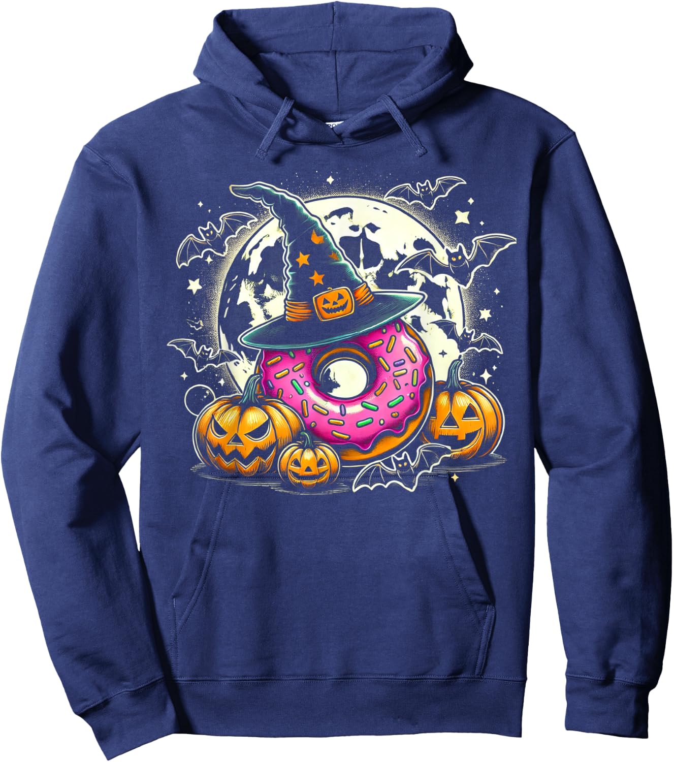Donut Witch Halloween - Spooky Pumpkin Art Hoodie - Hoodie | Navy
