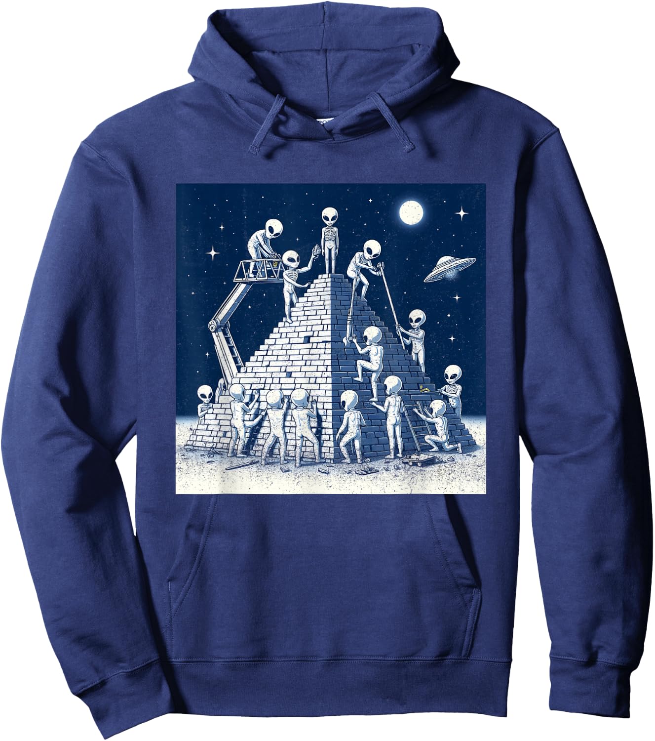 Aliens Building Pyramid Hoodie - Hoodie | Navy