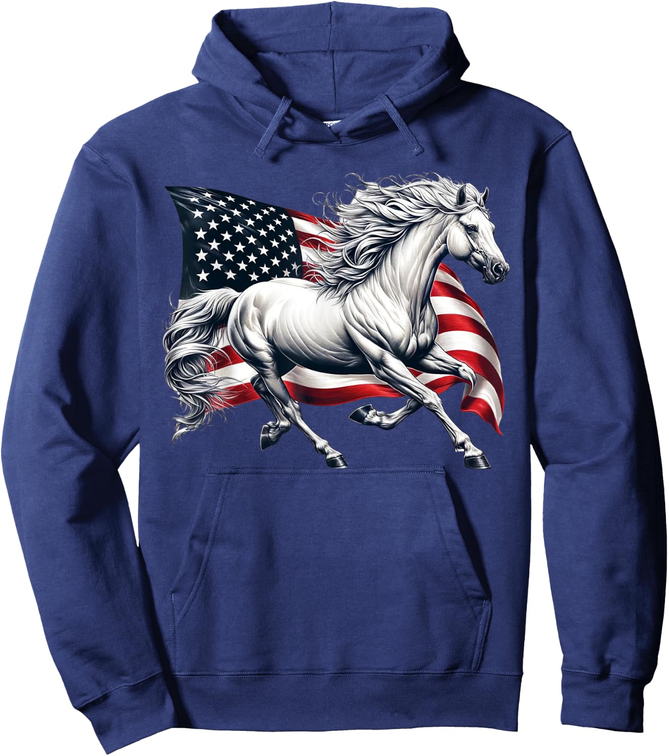 American Flag Patriotic Horse Horseback Riding Farm Hoodie - Hoodie | Navy