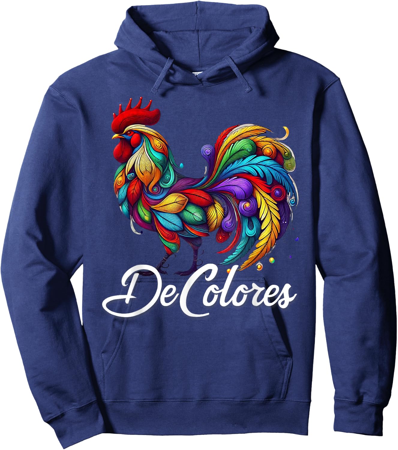 DeColores Cursillo Rainbow Rooster Catholic Hoodie - Hoodie | Navy