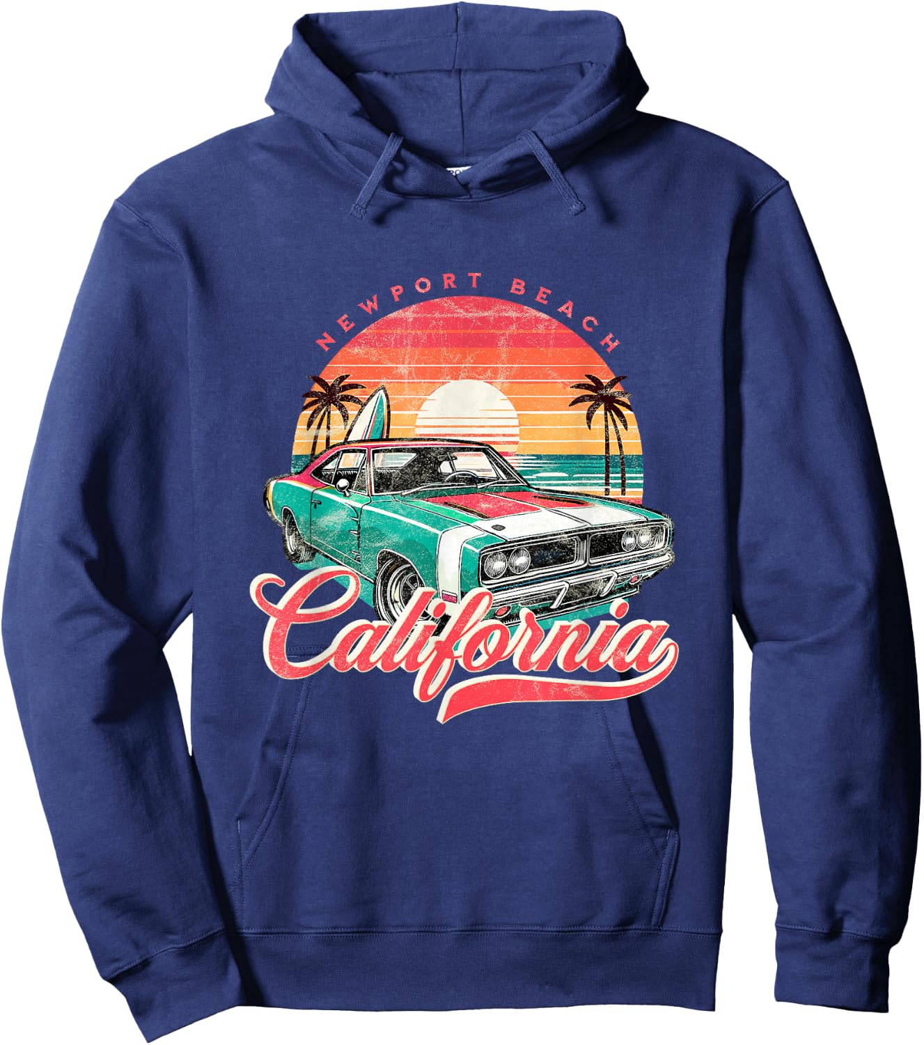 Classic Muscle Car Retro Newport Beach California Surfer Sun Hoodie - Hoodie | Navy