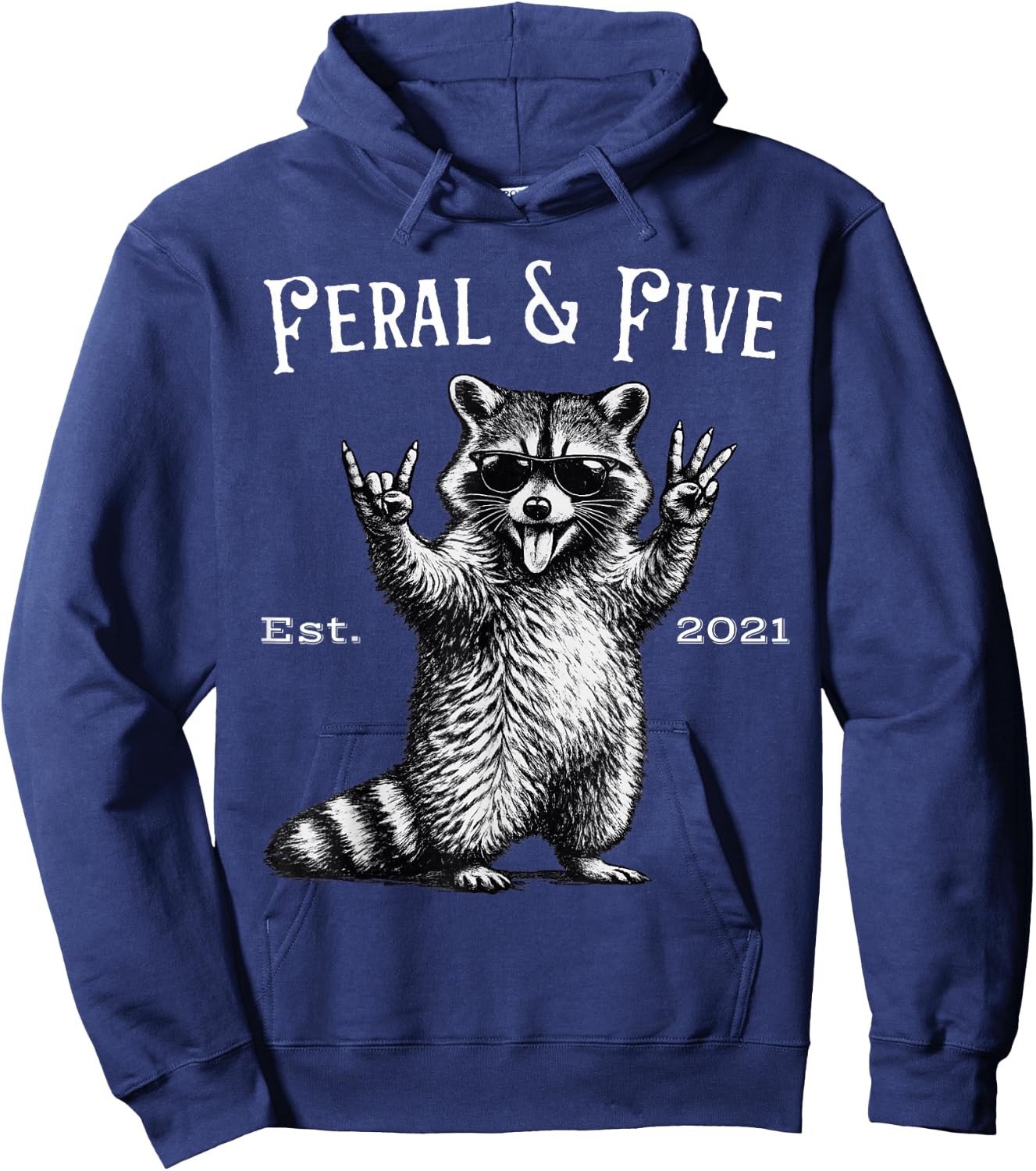Feral and Five Funny Raccoon 5th Birthday Hoodie - Hoodie | Navy