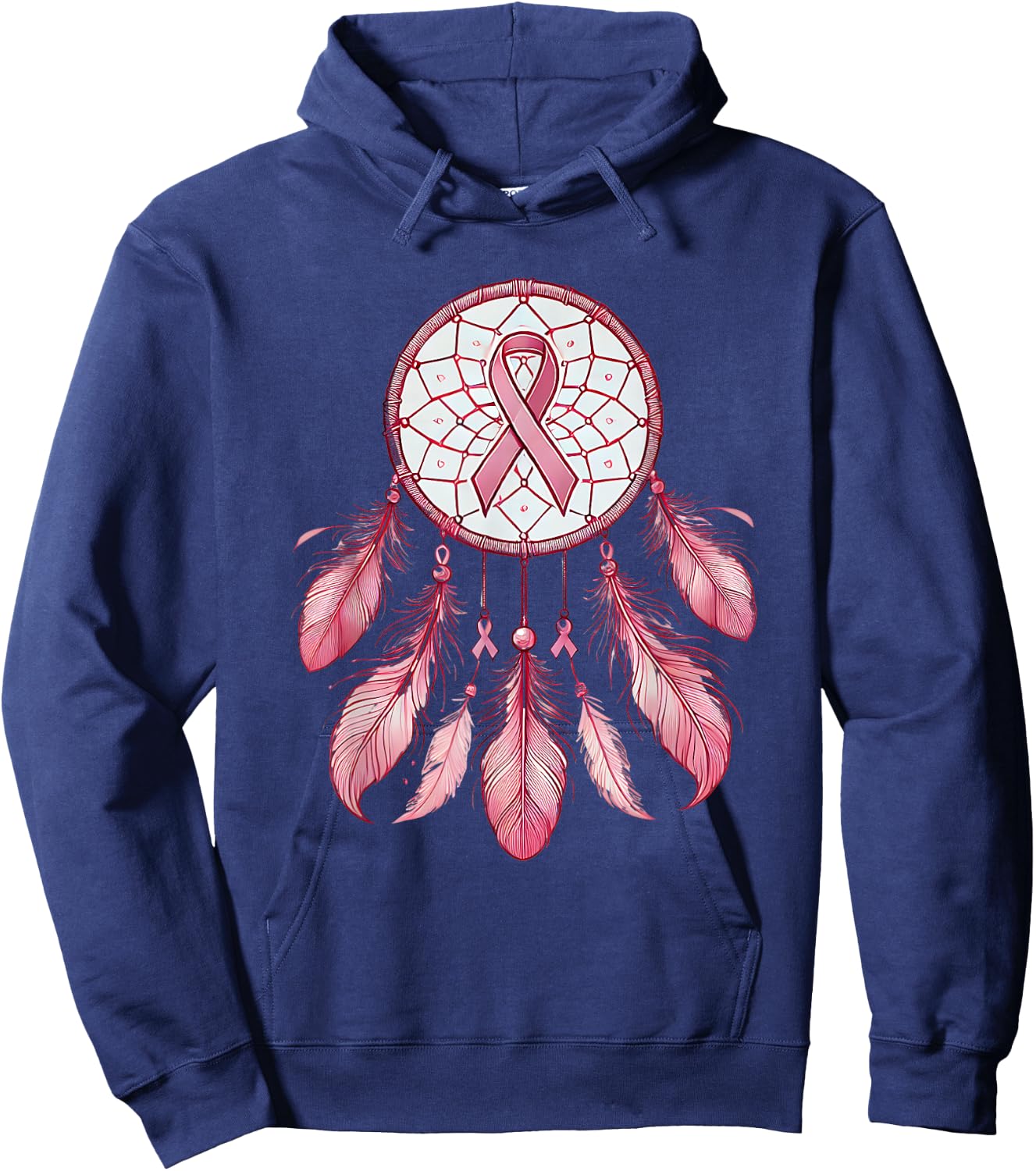 Pink Ribbon Native Indian DreamCatcher Art Breast Cancer Hoodie - Hoodie | Navy