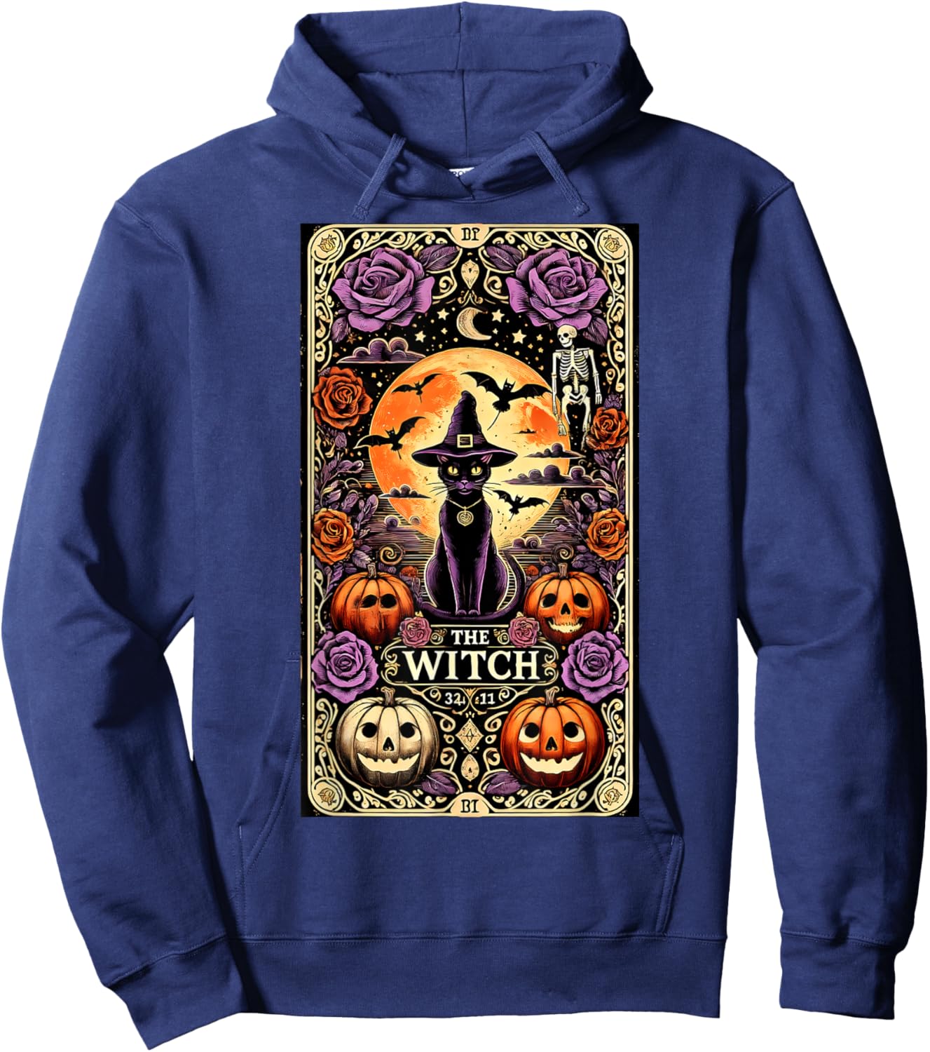 Vintage Gothic The Witch Black Cat Tarot Card Halloween 2024 Men Women Kids Hoodie - Hoodie | Navy