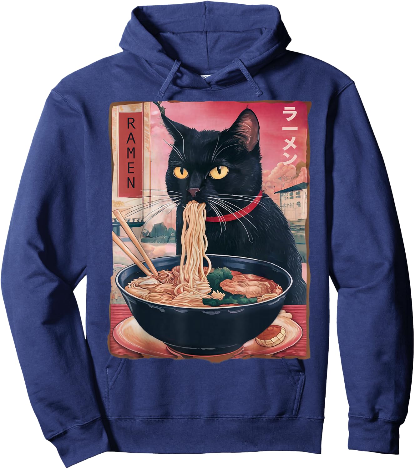 Cat Ramen Noodle Japanese Anime Kawaii Gifts Men Women Kids Hoodie - Hoodie | Navy
