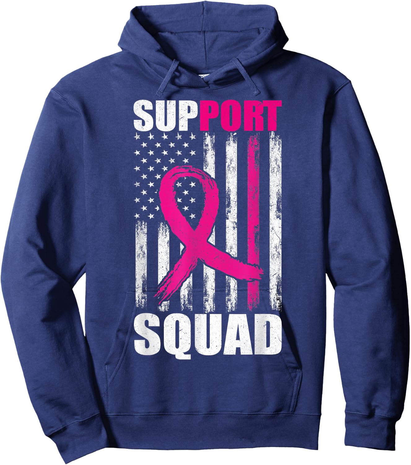 Breast Cancer Support Squad For Mom Flag Pink Ribbon Hoodie - Hoodie | Navy