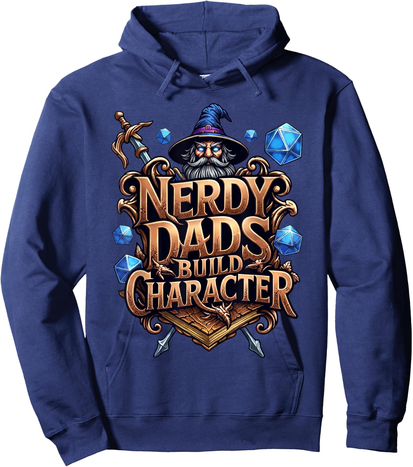 Nerdy Dads Build Character Funny RPG Dice Tabletop Gamer Hoodie - Hoodie | Navy