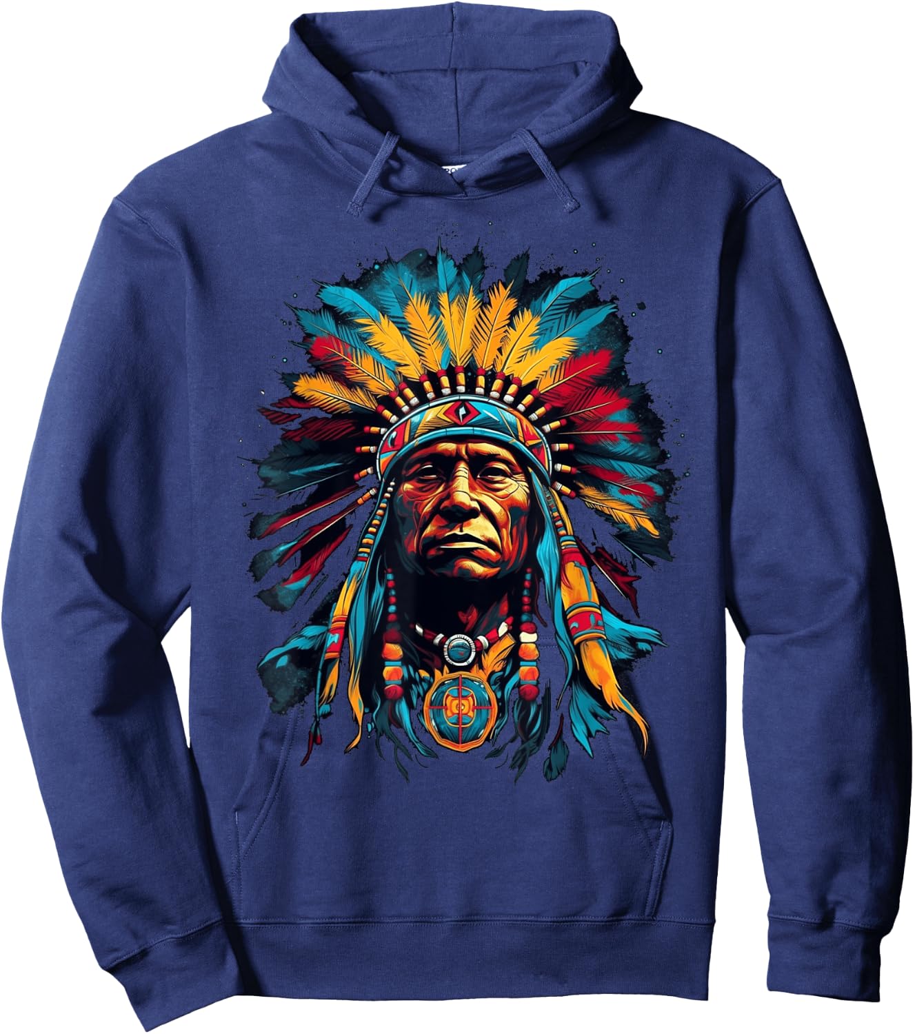 Native American Indian Headdress Traditional Art Men Women Hoodie - Hoodie | Navy