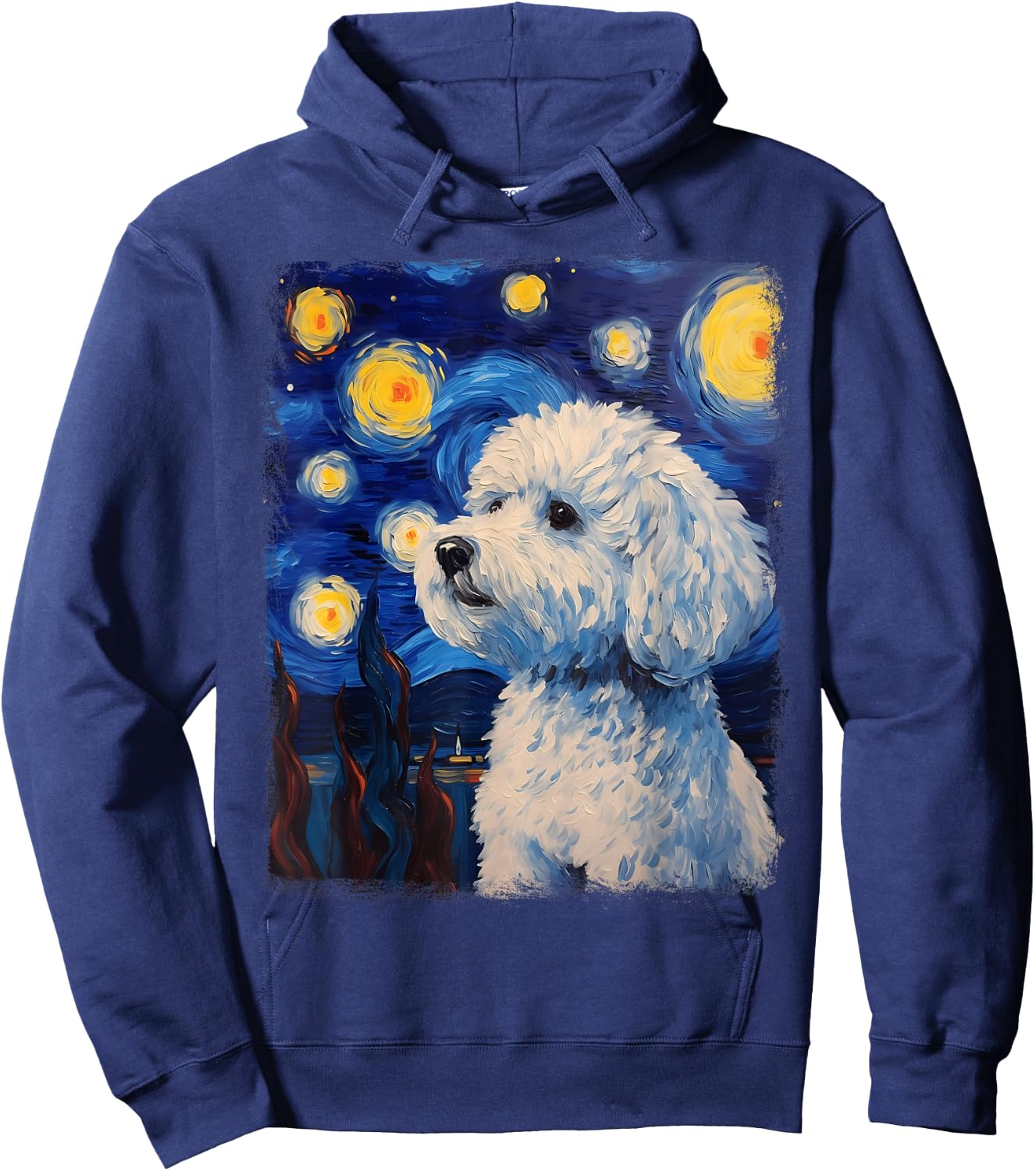 Bichon Frise Dog Starry Night Painting Hoodie - Hoodie | Navy