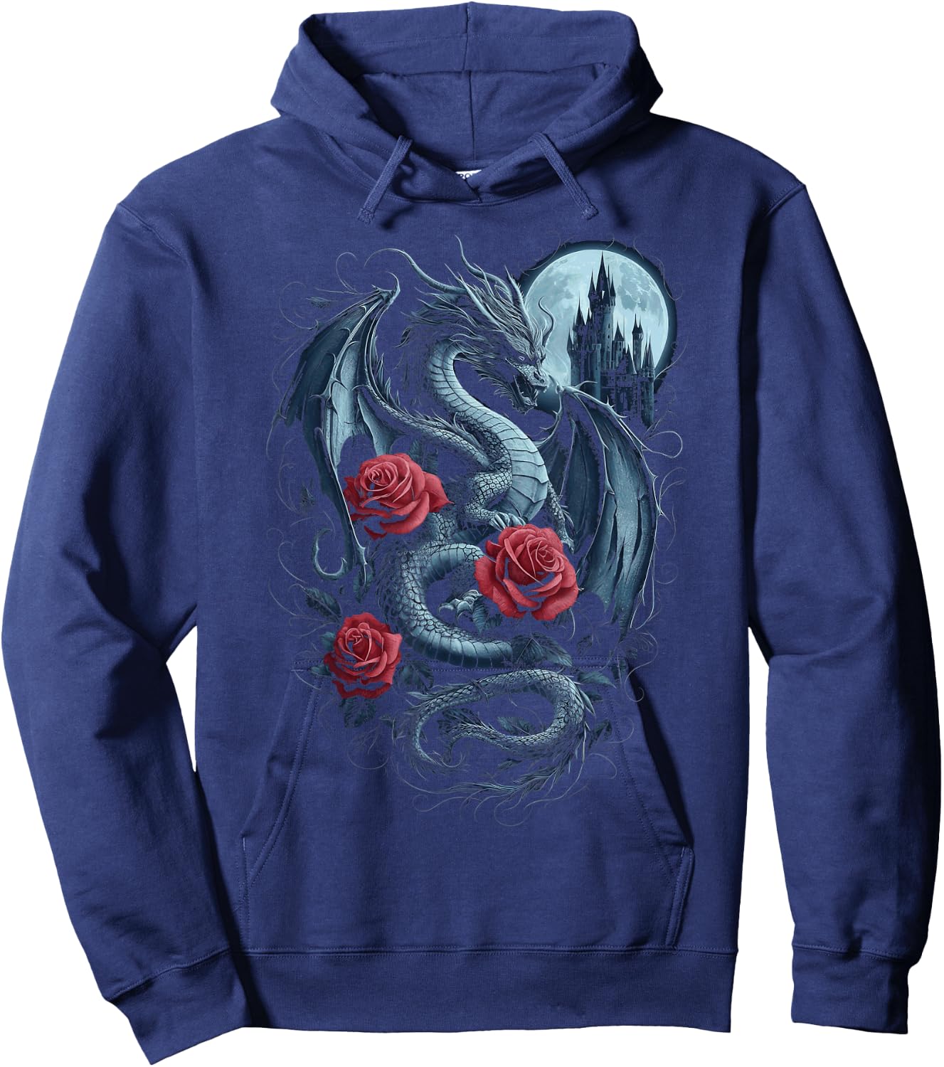 Dragon With Roses And Full Moon Dark Art Hoodie - Hoodie | Navy