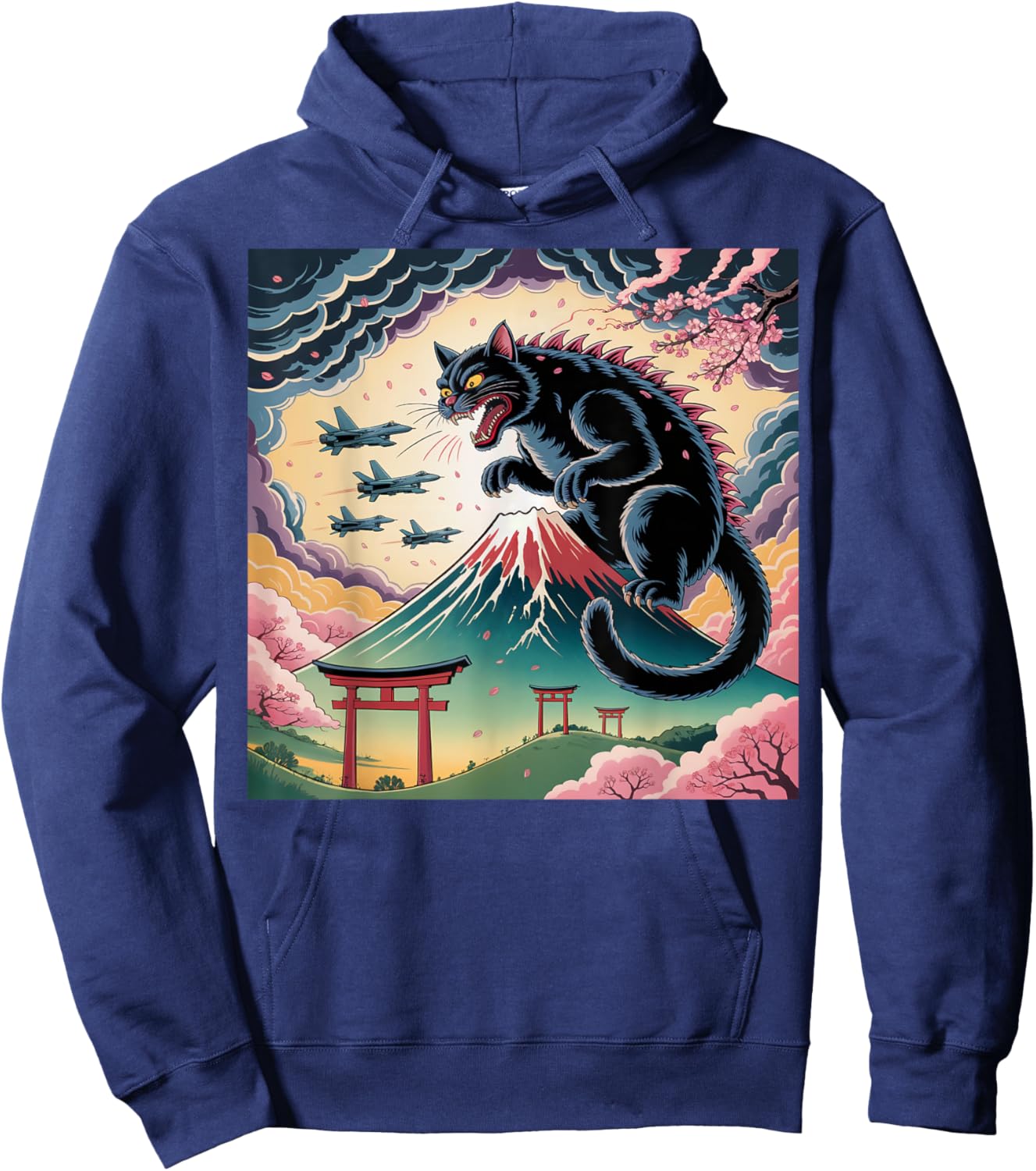 Catzilla Cat Japanese Art Kids Cat Lover Hoodie - Hoodie | Navy