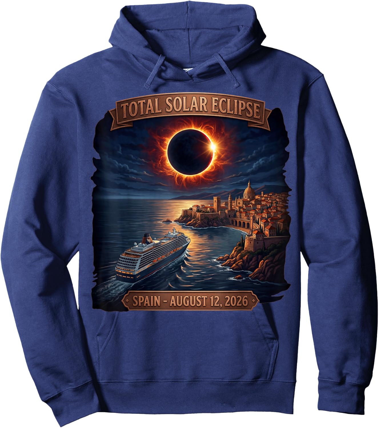 Spain Total Solar Eclipse 2026 Cruise Matching Family Hoodie - Hoodie | Navy