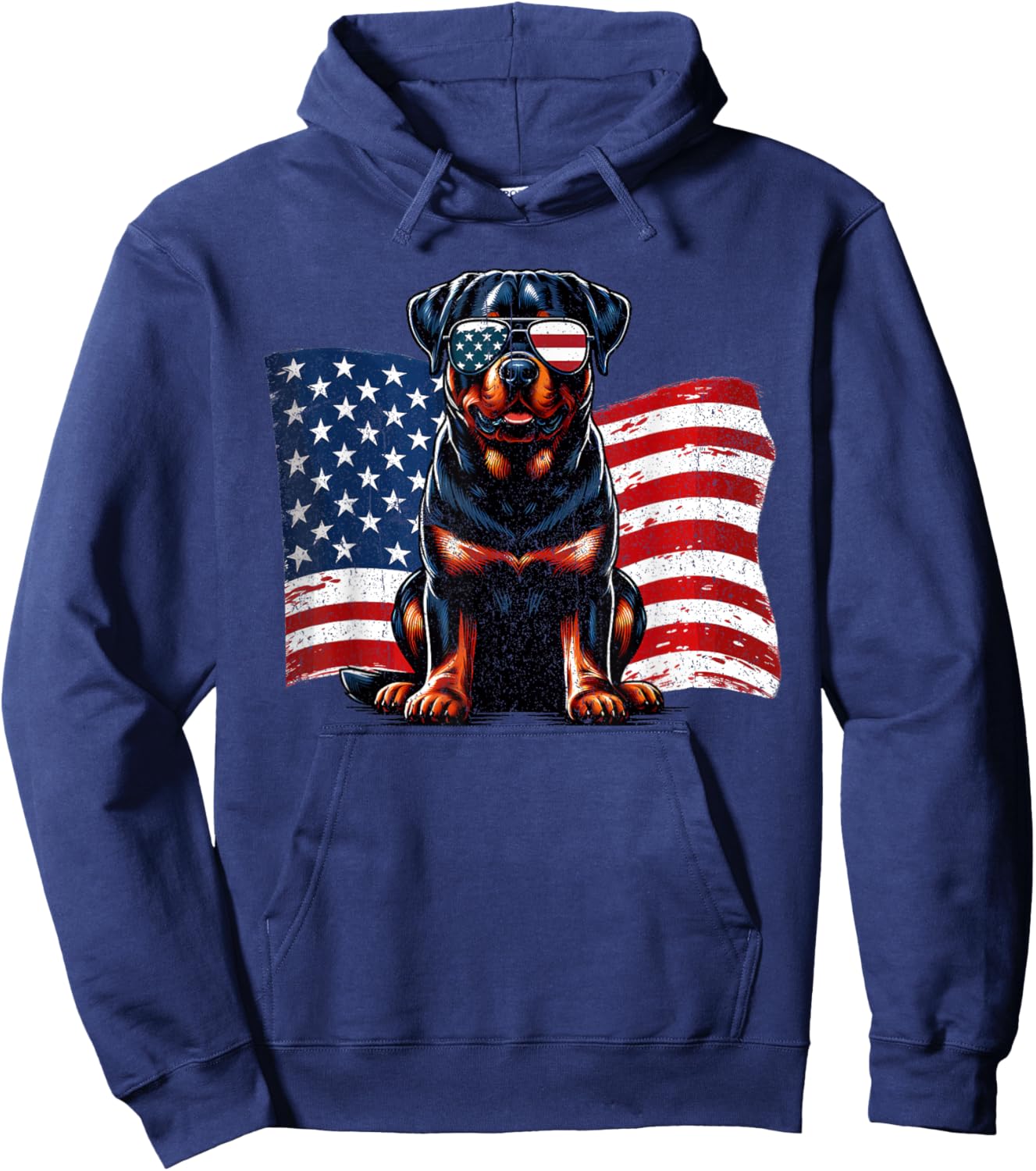Vintage Rottweiler Dogs American Flag Sunglasses Patriotic Hoodie - Hoodie | Navy