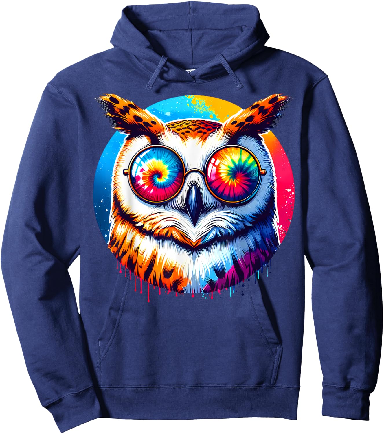 Cool Tie Dye Barn Owl Sunglasses Bird Illustration Art Hoodie - Hoodie | Navy