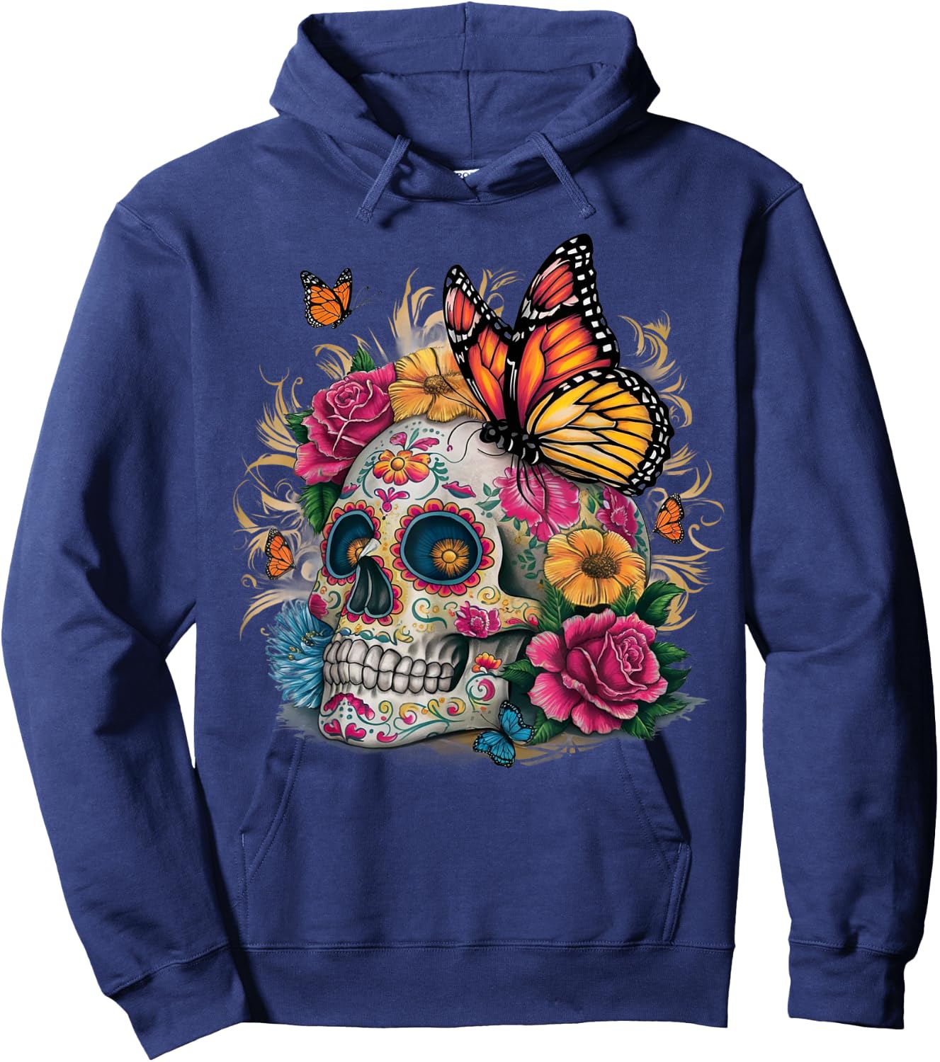 Sugar Skull Butterfly Day of Dead Halloween Dia De Muertos Hoodie - Hoodie | Navy