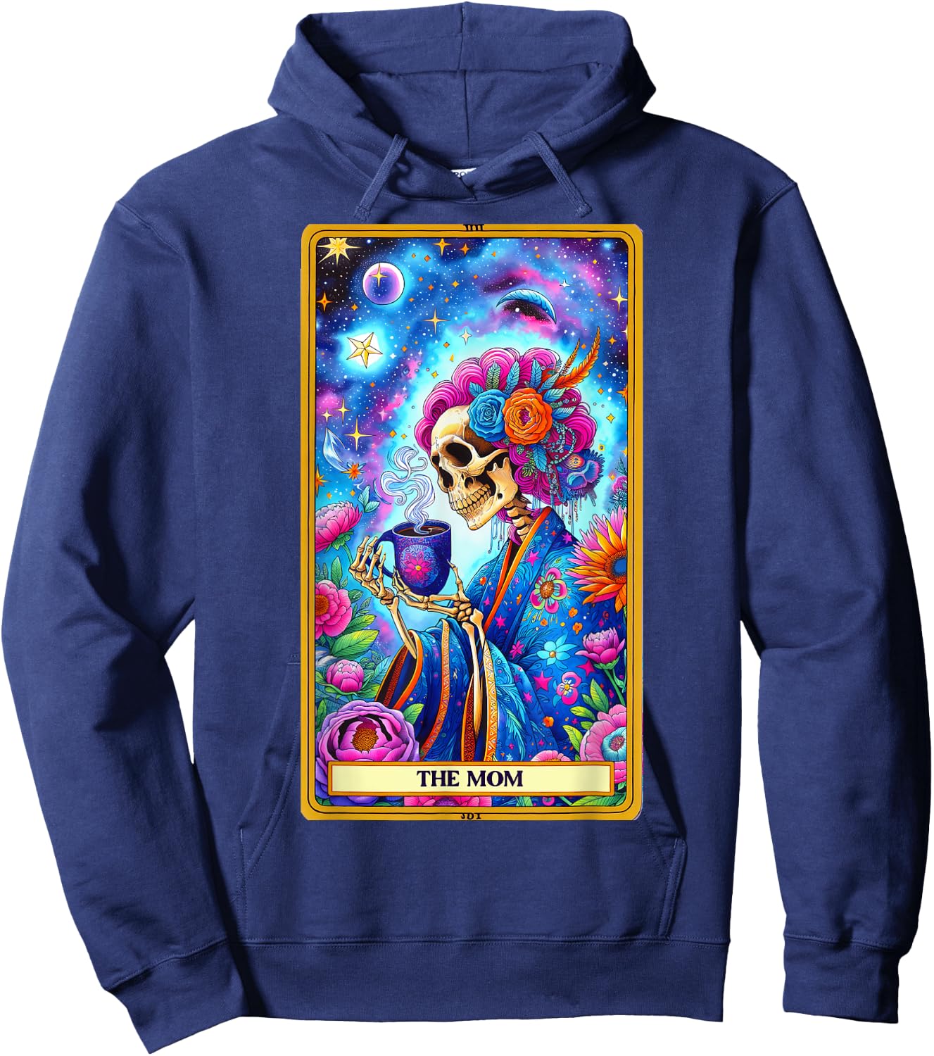 Mom Tarot Card Skeleton Skelly Messy Bun Robe Coffee Mama Hoodie - Hoodie | Navy