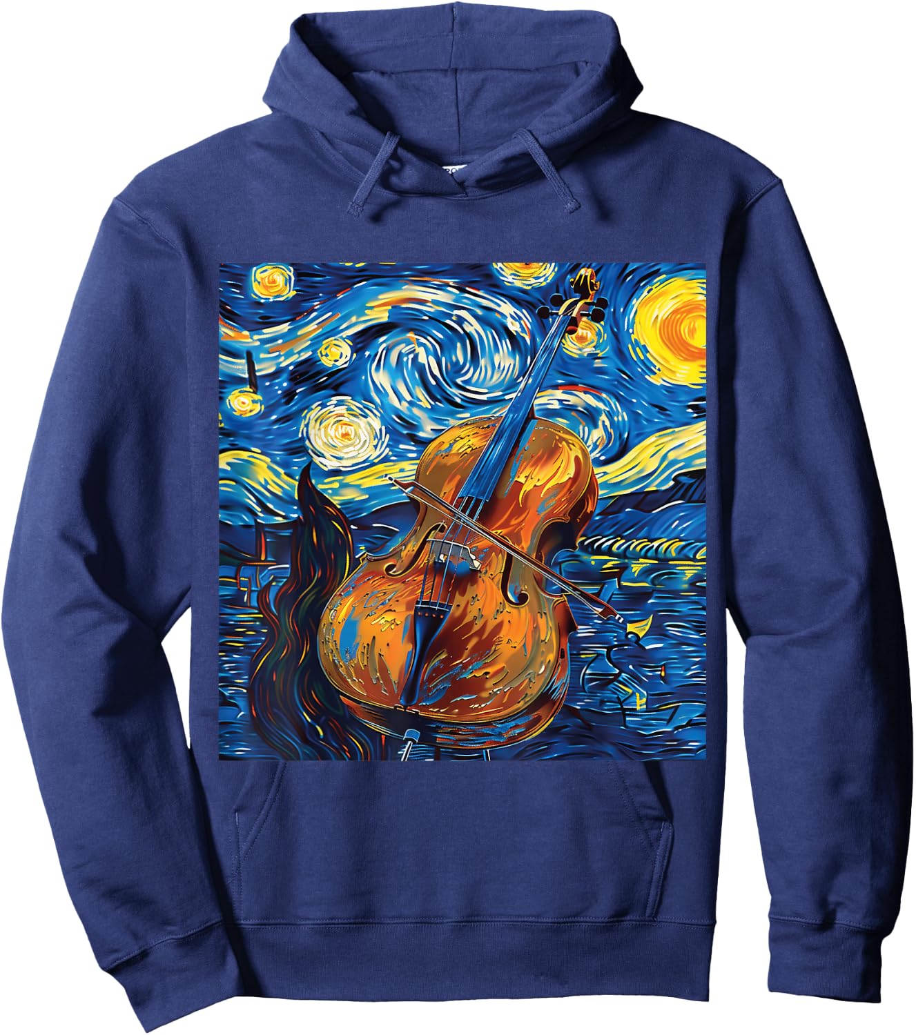 Cello Art Style Starry Sky Night Swing Music Hoodie - Hoodie | Navy