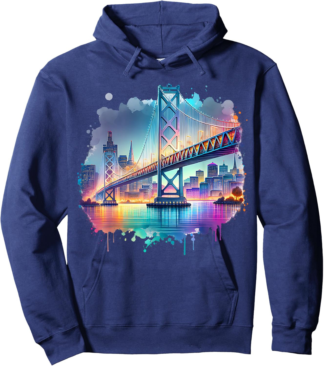 Oakland Town California Port Oakland Bay Bridge Watercolor Hoodie - Hoodie | Navy