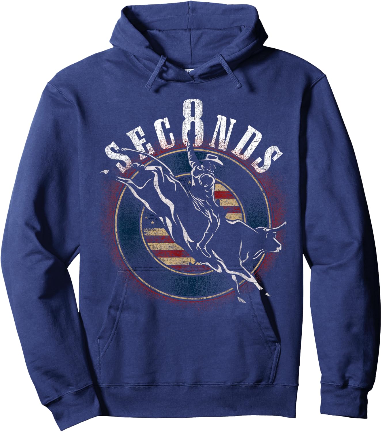 Cowboy Bull Riding Eight Seconds Rider USA Flag Hoodie - Hoodie | Navy