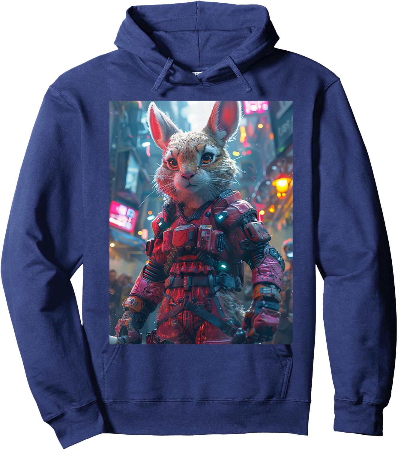 Synthwave Retrowave Rabbit 70s 80s Colorful Graphic Hoodie - Hoodie | Navy