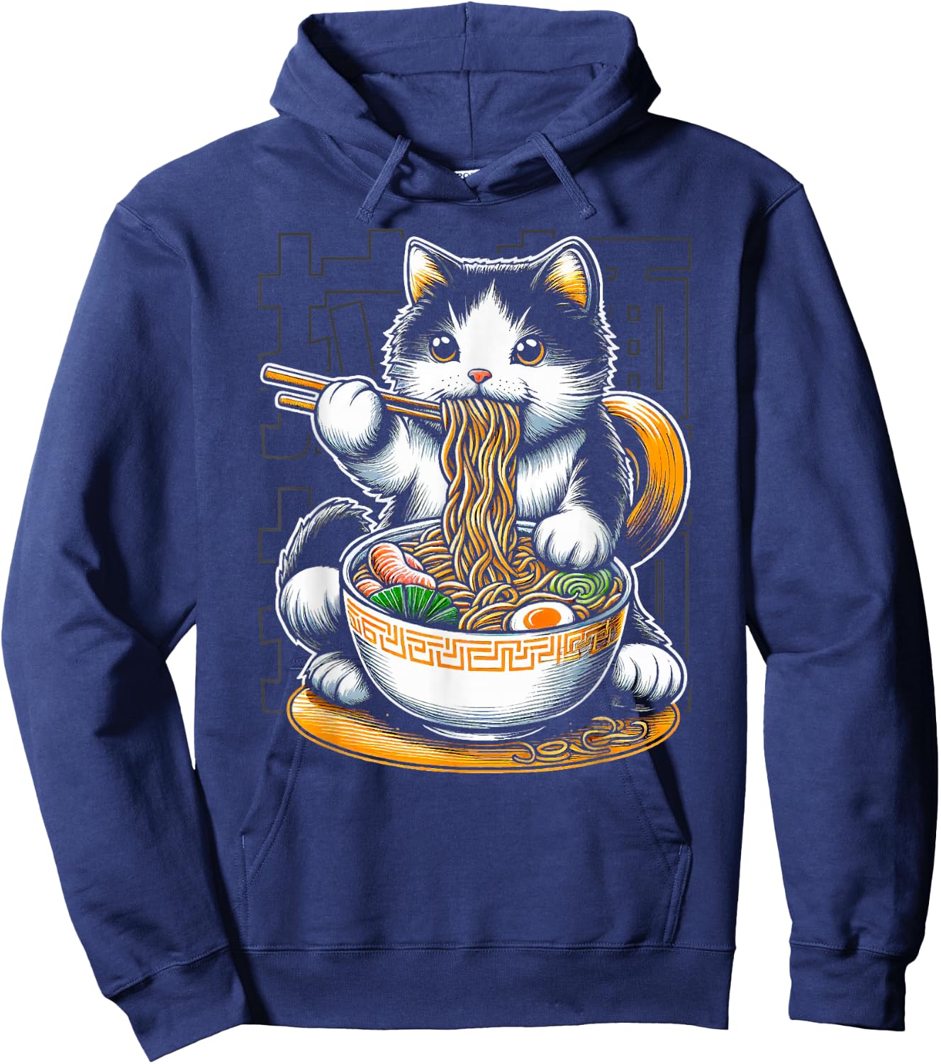 Cat Eating Ramen Food Cat Lover Ramen Noodles Eater Hoodie - Hoodie | Navy