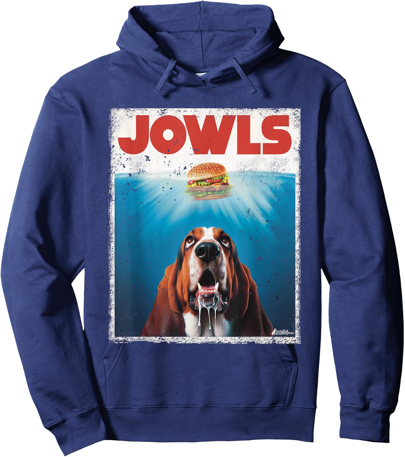 Funny Bassett Hound Dog Jowls Burger, Puppy Dog Eyes Dog Mom Hoodie - Hoodie | Navy