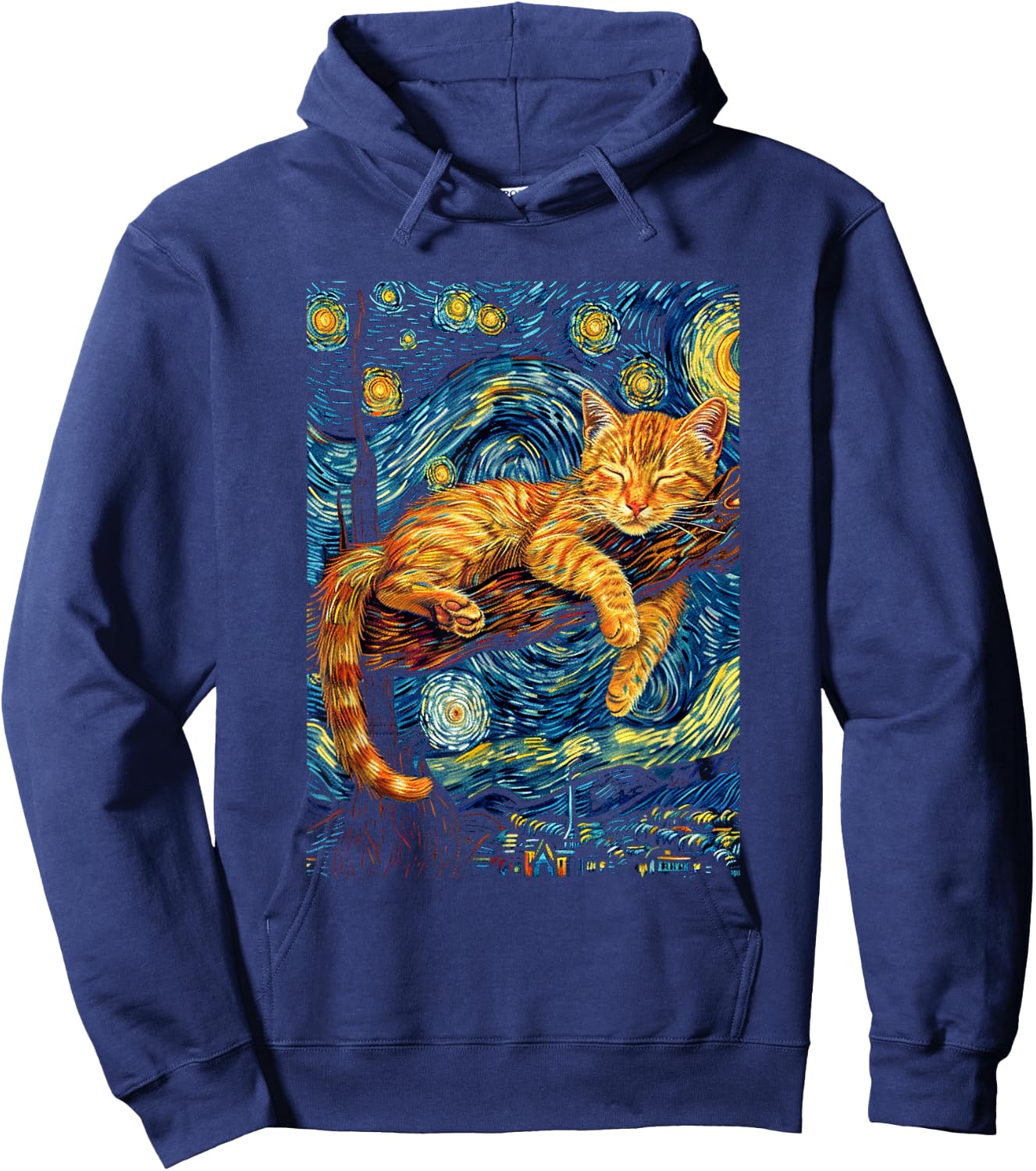 Cat Starry Night Van Gogh Cat for Cat Lover Cat Mom Cat Dad Hoodie - Hoodie | Navy