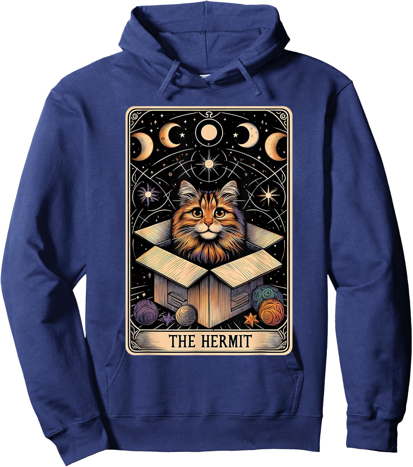 The Hermit Tarot Card Cat In a Box Mystic Funny Cat Hoodie - Hoodie | Navy