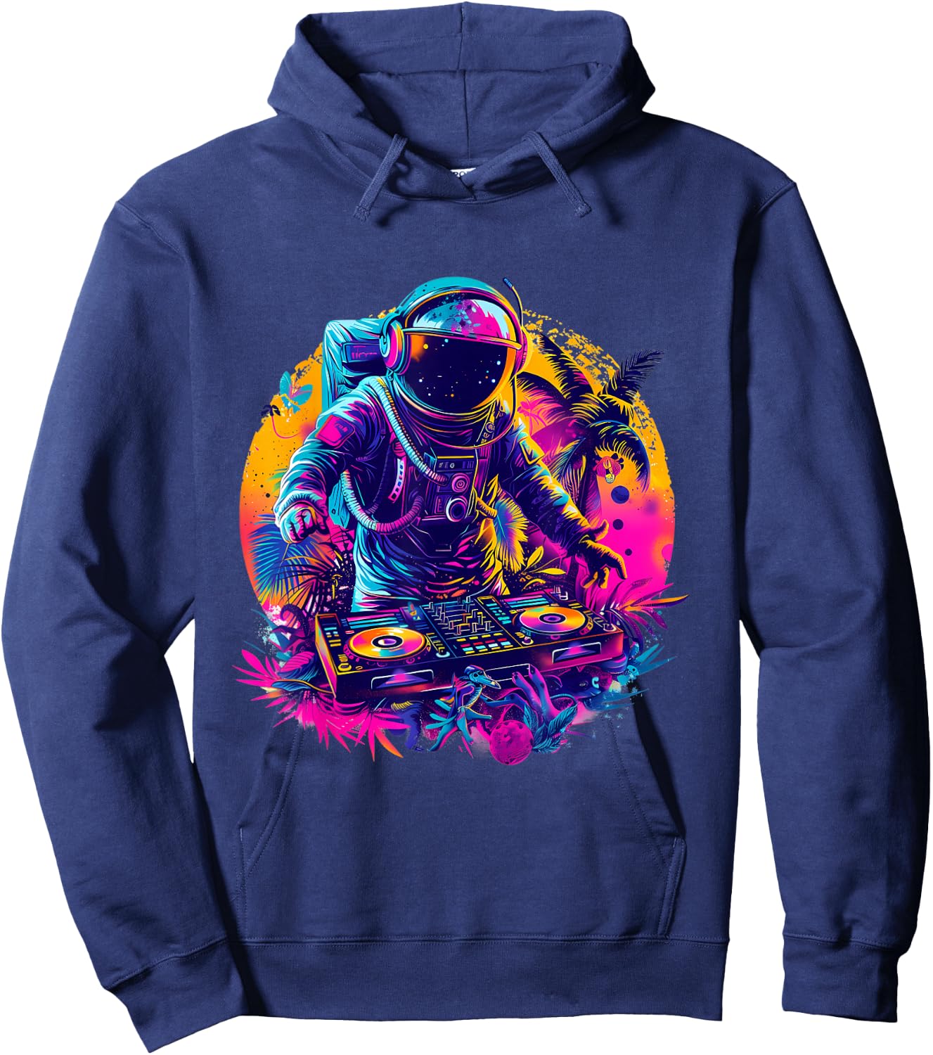 Astronaut DJ Tropical Turntable DJ Astronaut Beatmaker EDM Hoodie - Hoodie | Navy
