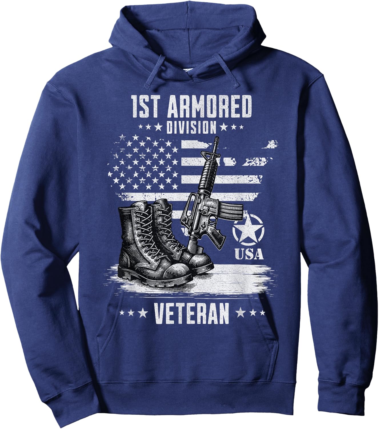 1st Armored Division Veteran Military Veteran Distressed Hoodie - Hoodie | Navy