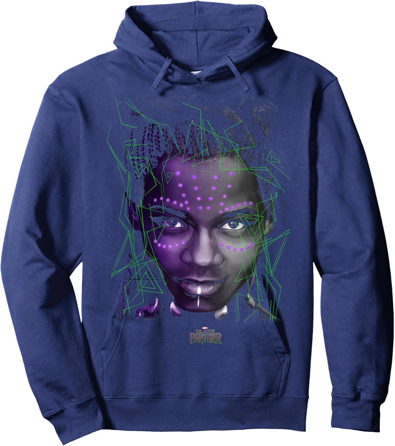 Marvel Black Panther Movie Shuri Neon Glow Graphic Hoodie - Hoodie | Navy
