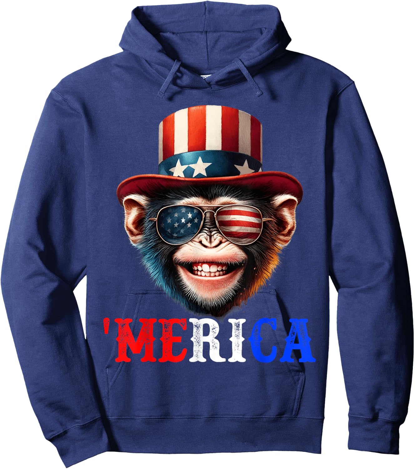 Merica Monkey Patriotic 4th of July Funny Kids Men Women Hoodie - Hoodie | Navy