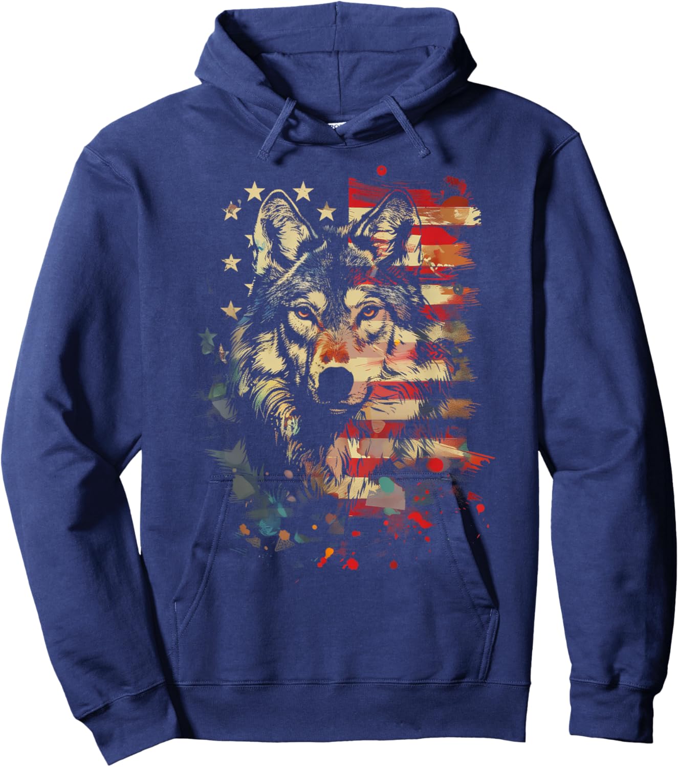 Patriotic Wolf American Flag USA Wolf Lover Vintage Hoodie - Hoodie | Navy