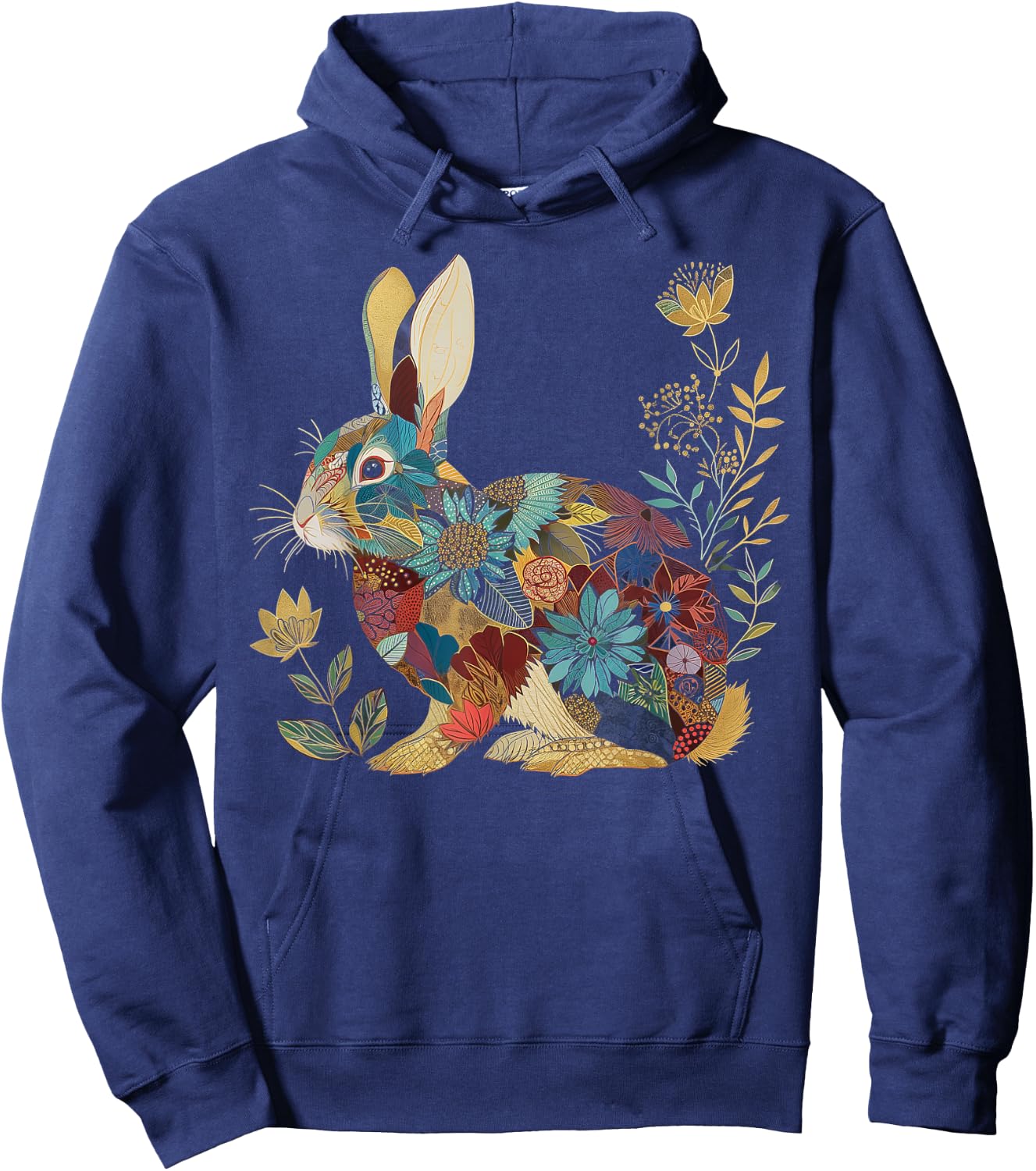 Bunny Floral Rabbit Colourful Flowers Easter Vintage Cute Hoodie - Hoodie | Navy