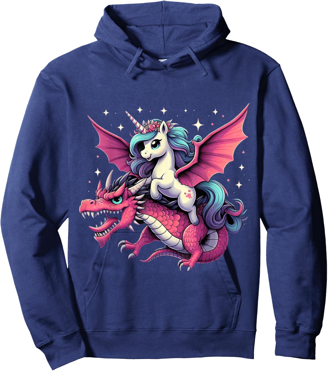 Unicorn Riding Dragon Boys Girls Women Kids Teens Rainbow Hoodie - Hoodie | Navy