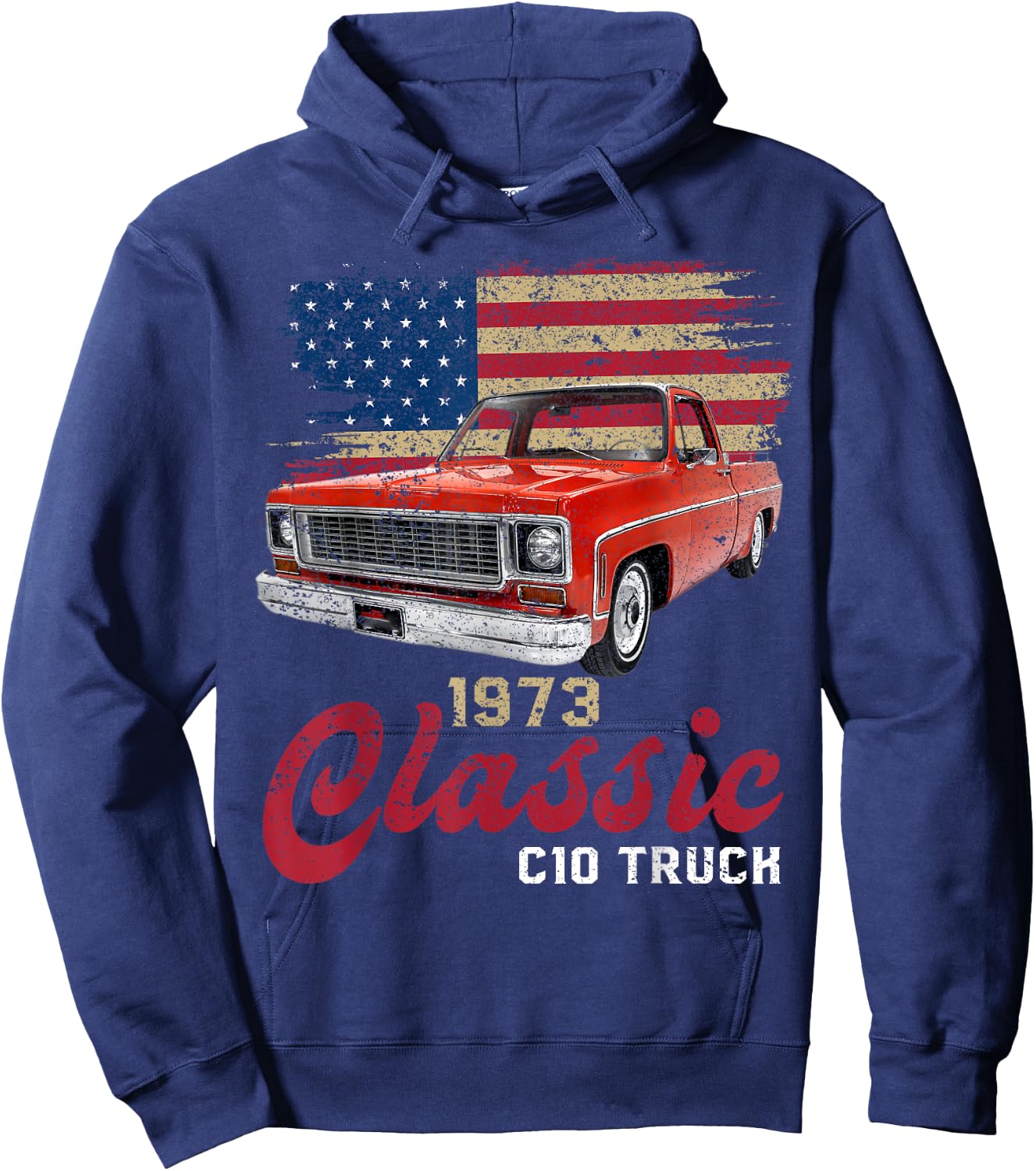 1973 73 c10 truck American Flag Hoodie - Hoodie | Navy