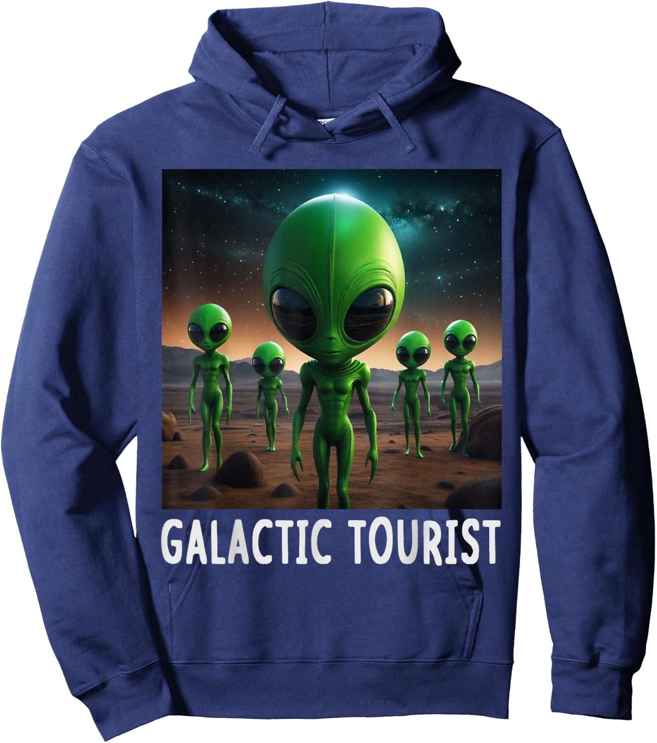 Funny Aliens Galactic Tourist Spaceship UFO Men Women Kids Hoodie - Hoodie | Navy