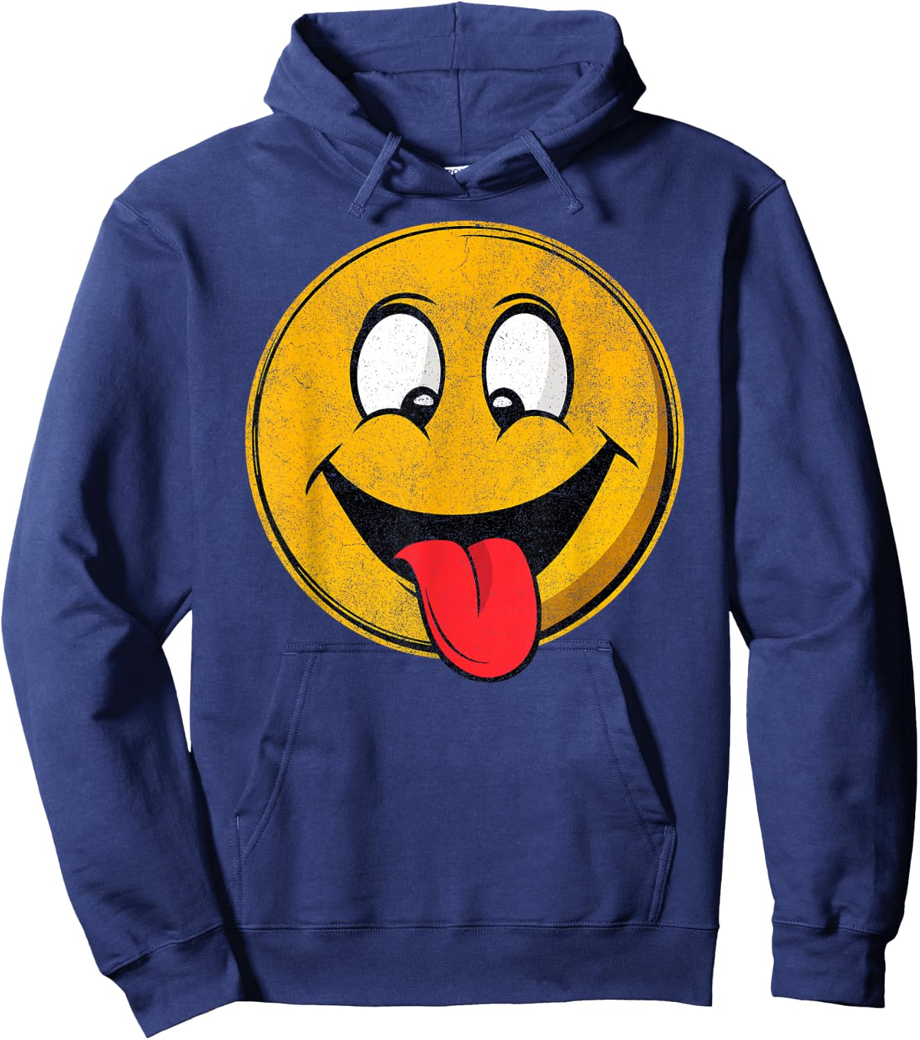 Retro Happy Face with Tongue Sticking Out – Funny Smile Hoodie - Hoodie | Navy