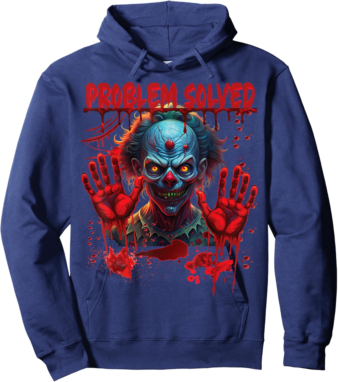 Problem Solved Bloody Hands Costume Creepy Clown Halloween Hoodie - Hoodie | Navy