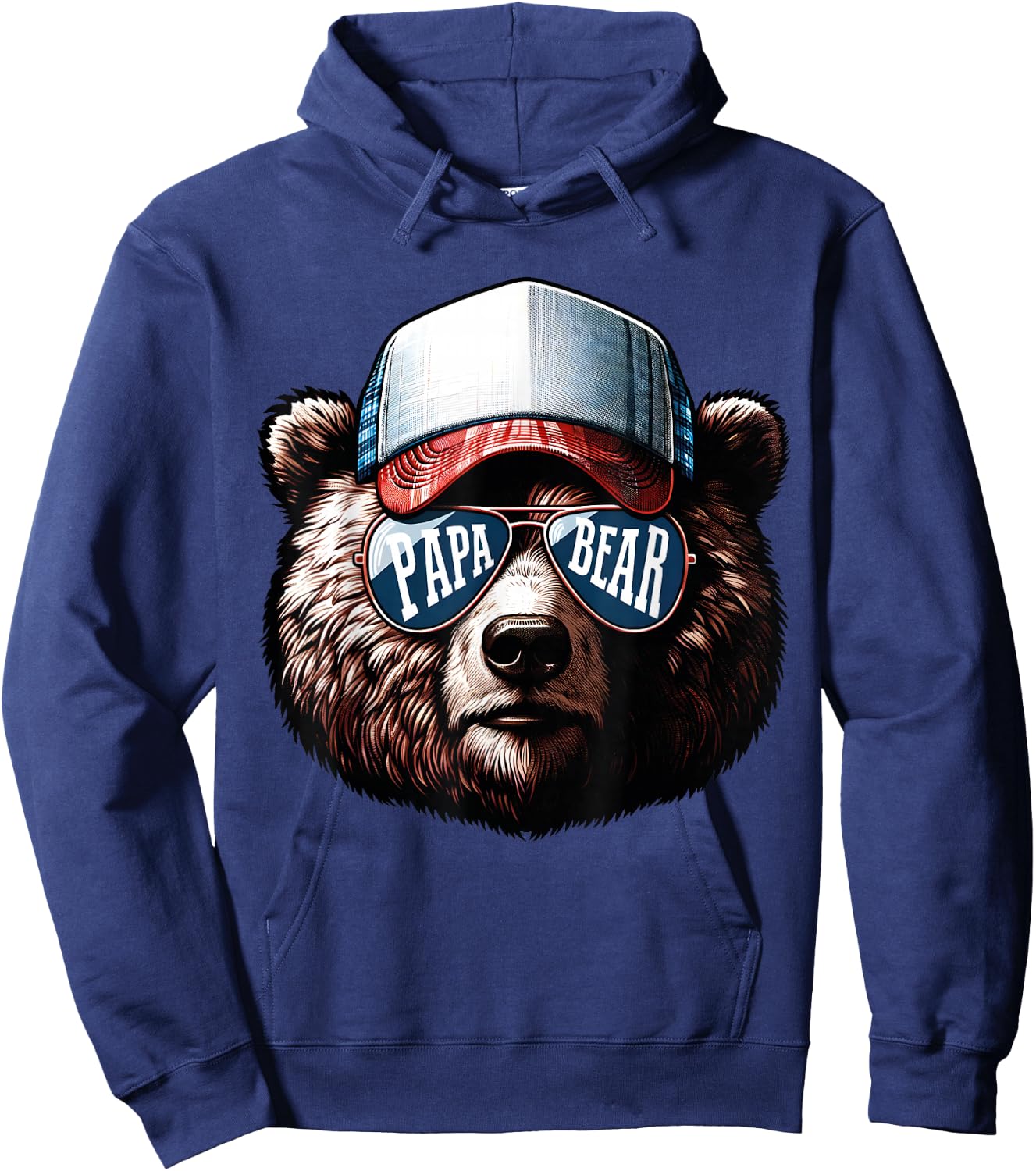 Papa Bear Face Cool Dad Style Retro Fathers Day Daddy Bear Hoodie - Hoodie | Navy