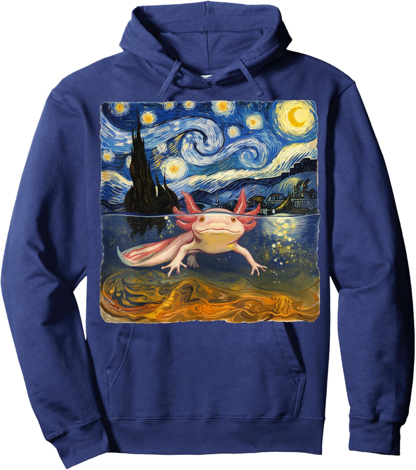 Axolotl Starry Night Van Gogh Funny Gifts Women Kid Hoodie - Hoodie | Navy