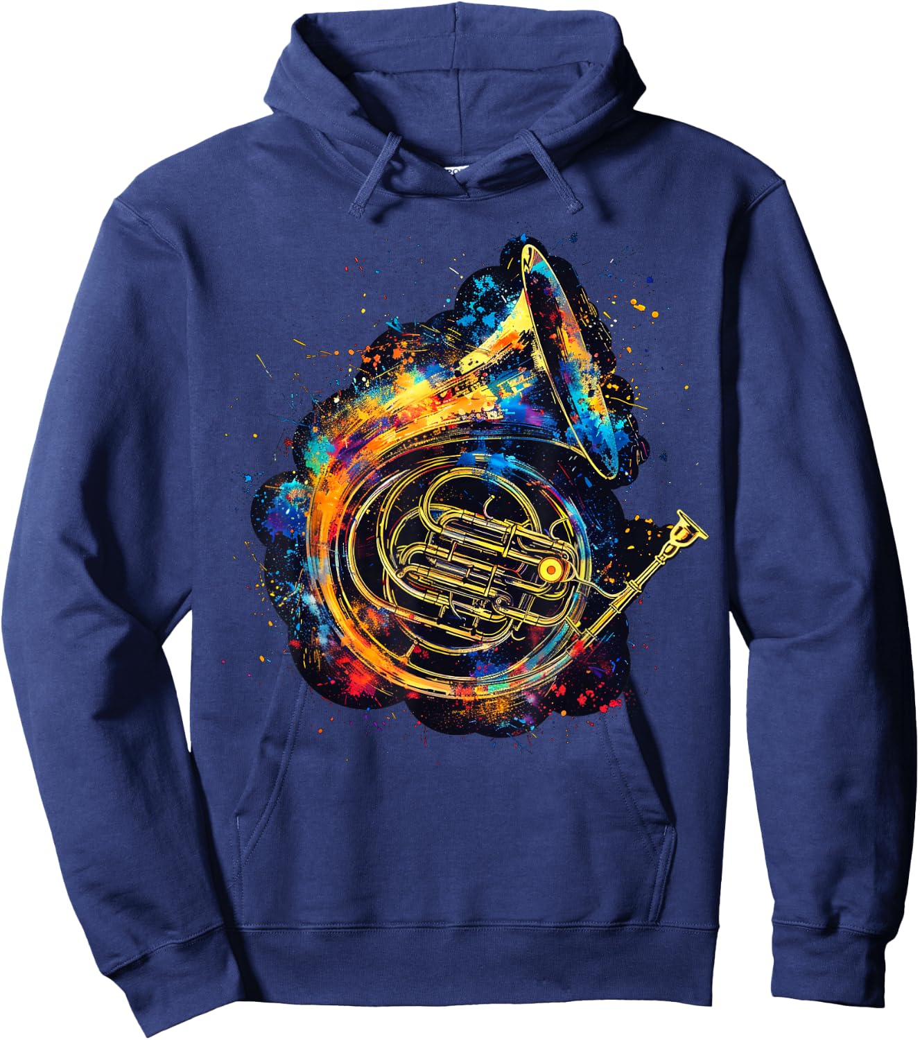 French Horn Instrument on Colorful Painted French Horn Hoodie - Hoodie | Navy
