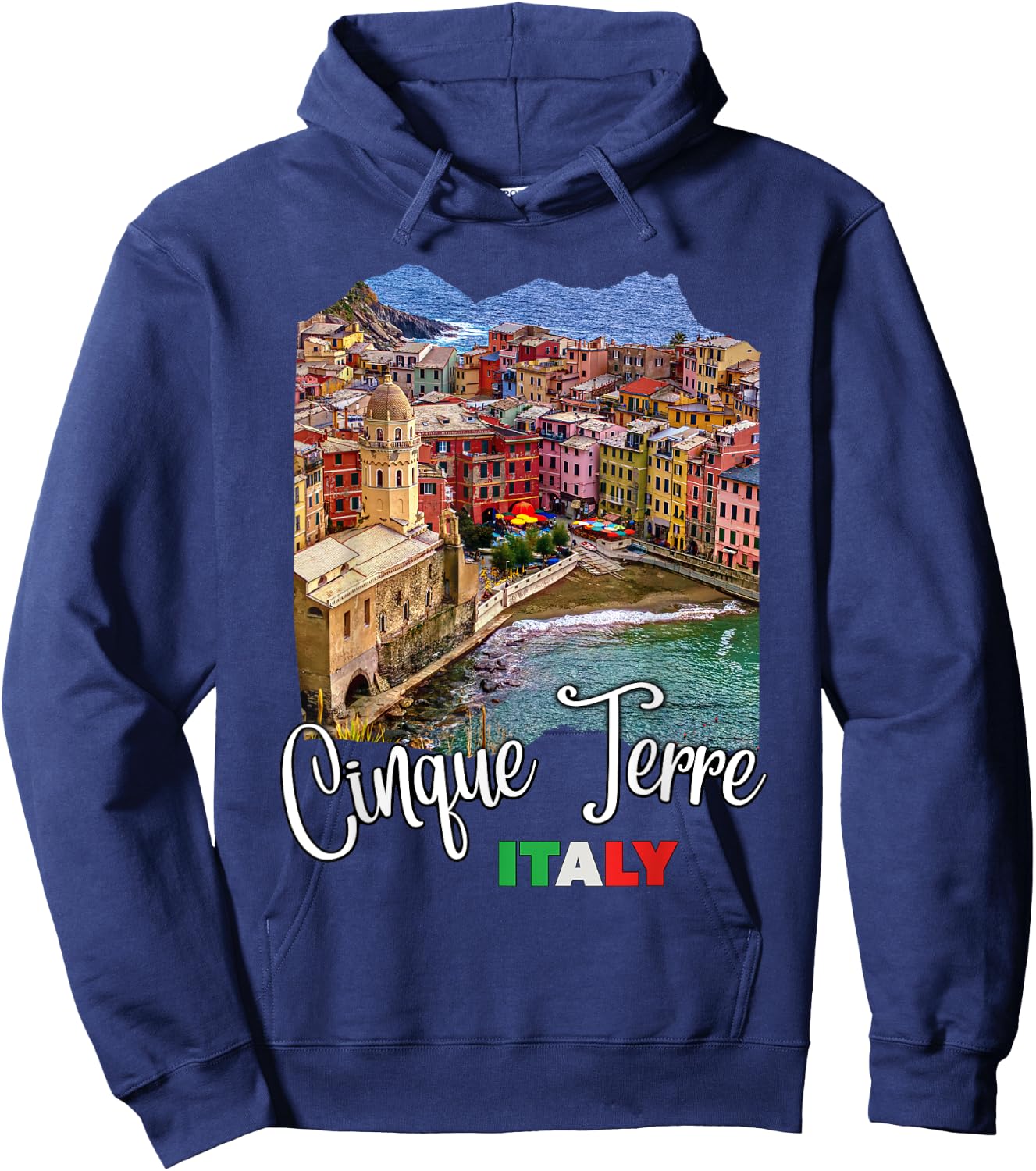 Cinque Terre Italy Souvenirs Cinque Terre Aerial View , -Adults, Black, Small, Short Sleeve Hoodie - Hoodie | Navy