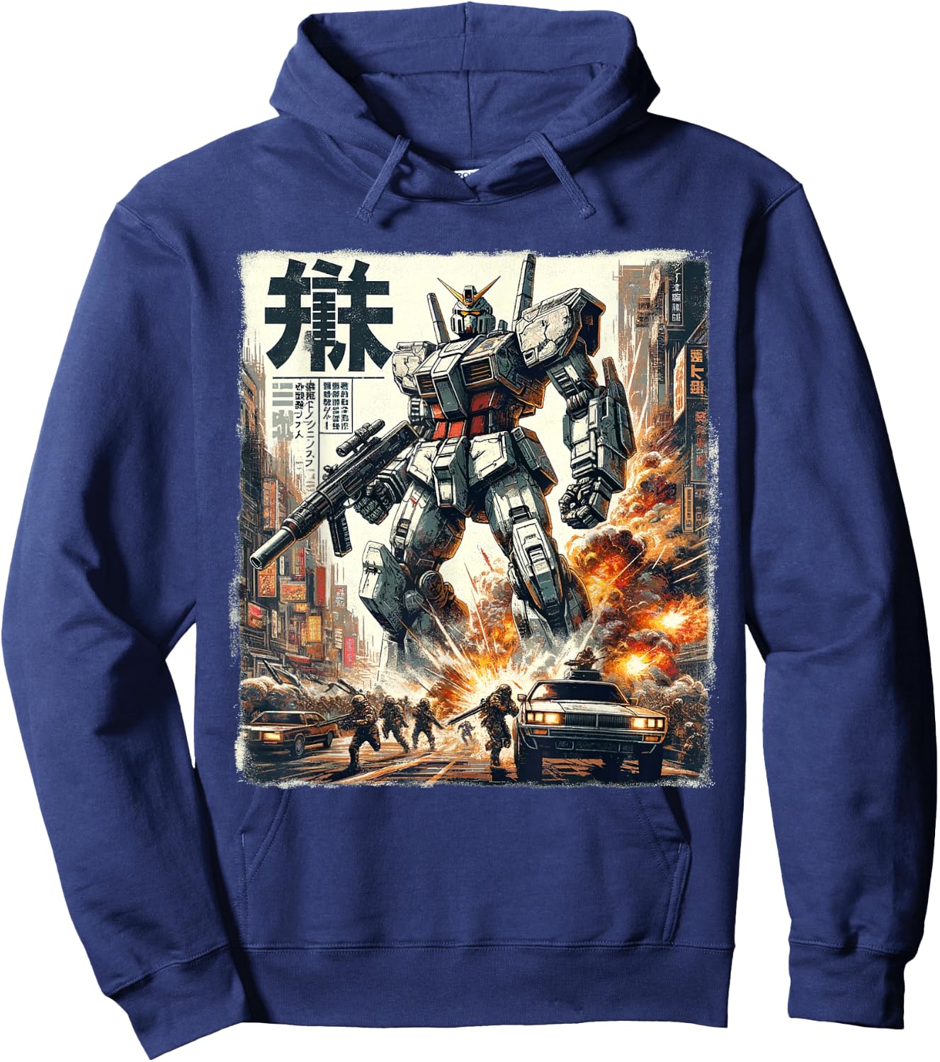 Mech Assault Futuristic Urban Warfare Japanese Battle Art Hoodie - Hoodie | Navy