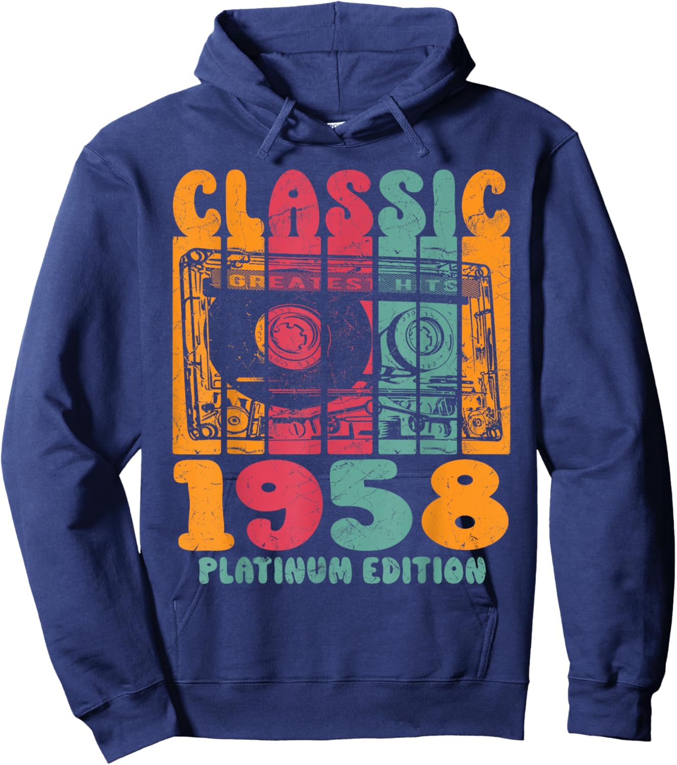 Born In 1958, Retro Mix Tape Platinum Edition 1958 Birthday Hoodie - Hoodie | Navy